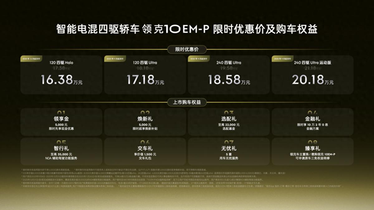 限时价16.38万-20.18万元，智能电混四驱轿车领克10 EM-P正式上市