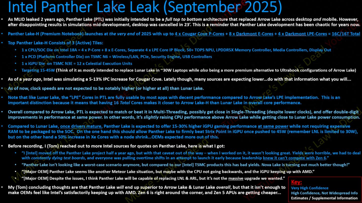 英特尔Panther Lake规格曝光：45W TDP，LPE核首次可被应用调用