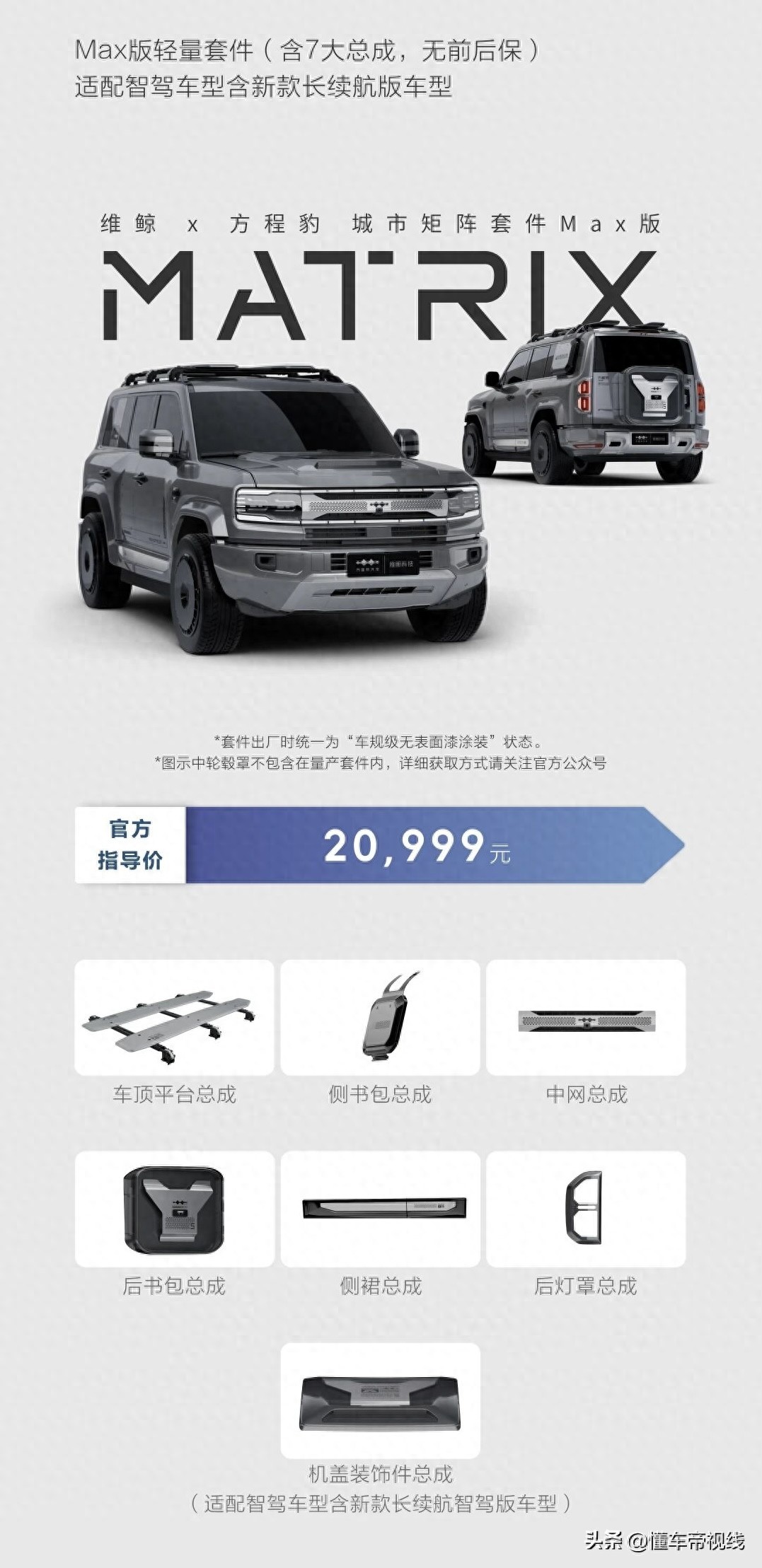 新车 | 20999元起/不含轮辋罩，方程豹豹5维鲸城市矩阵套件售价公布