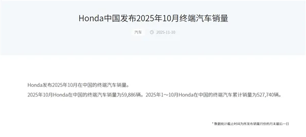 神车飞度月销量只剩十几台！本田10月销量下降20.6%