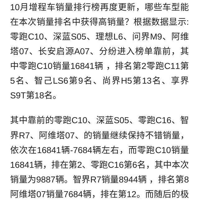10月增程车销量榜揭晓，问界M8夺冠、M7升至第三-有驾