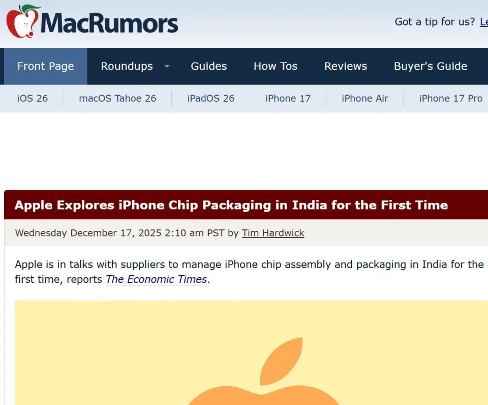 苹果首次探索在印度进行iPhone芯片封装，加速供应链多元化布局