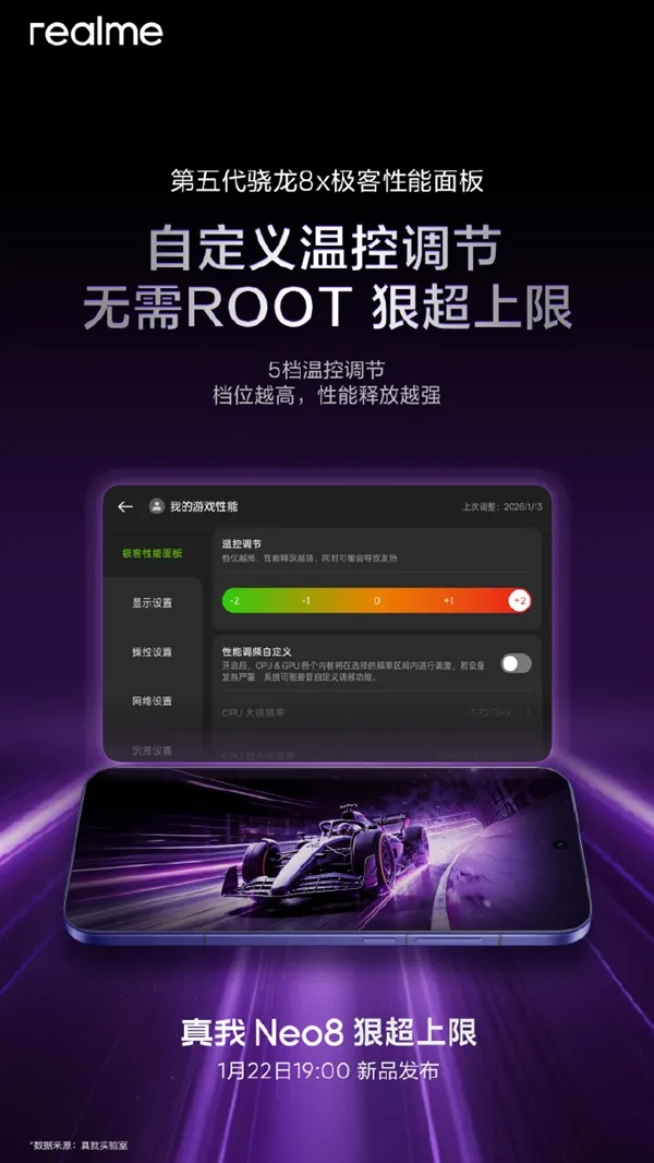 真我Neo8核心性能配置公布：首发自定义温控调节 无需ROOT狠超上限