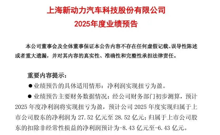 动力新科：因上汽红岩不再纳入合并报表预计2025年净利润超27亿元