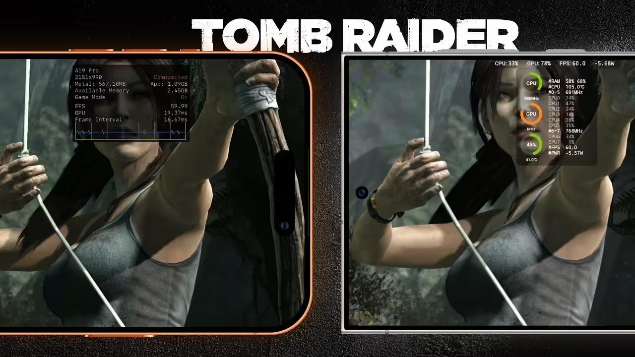 苹果iPhone 17 Pro Max和红魔11 Pro手机测试《古墓丽影9》游戏表现对比