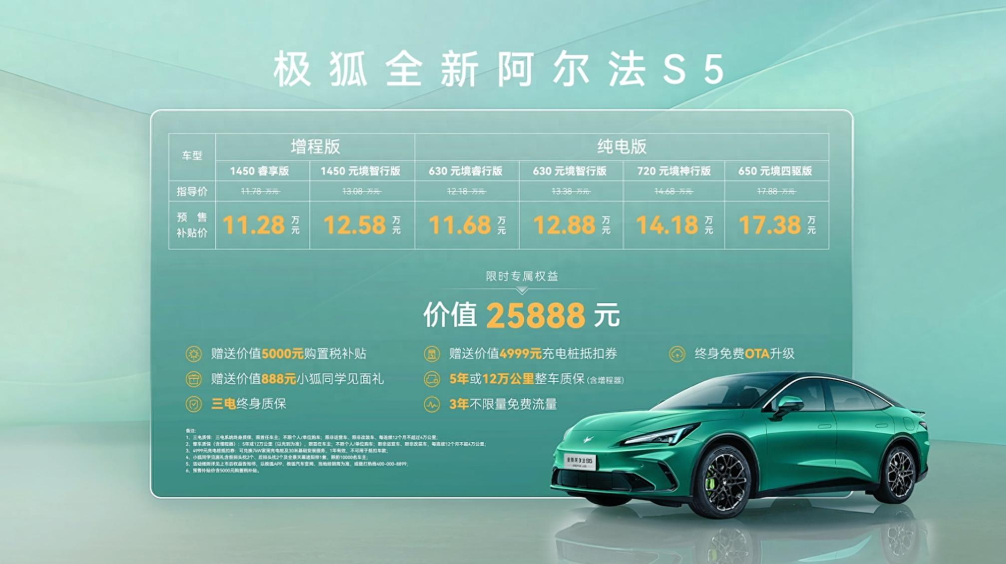 新车｜补贴价11.28万元起，全新极狐 阿尔法S5开启预售，两种动力